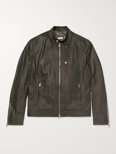 Brunello Cucinelli Leather Bomber Jacket In Green