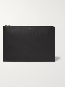Saint Laurent Document Holder In Grain De Poudre Embossed Leather In Black