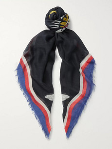 Gucci Fringed Printed Modal And Silk-blend Scarf In Black