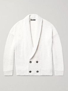 HELBERS SHAWL-COLLAR DOUBLE-BREASTED COTTON, SILK AND CASHMERE-BLEND CARDIGAN