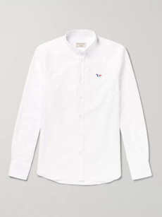 Mens Shirts Maison Kitsuné Shirts Save 15% Maison Kitsuné Slim-fit Button-down Collar Logo-appliquéd Cotton Oxford Shirt in White for Men 