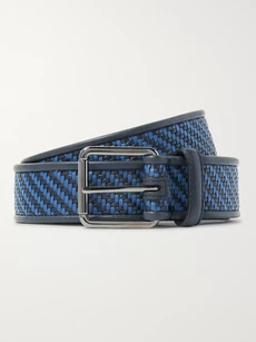 Ermenegildo Zegna 3.5cm Blue Pelle Tessuta Leather Belt - Midnight Blue