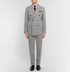 Kingsman Grey Harry Double-Breasted Prince of Wales Checked Linen, Wool and Silk-Blend Suit Jacket