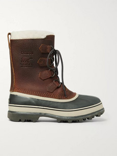 SOREL CARIBOU FAUX SHEARLING-TRIMMED WATERPROOF LEATHER AND RUBBER SNOW BOOTS