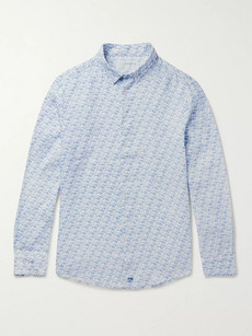 Pink House Mustique Shark-print Linen Shirt In Blue | ModeSens