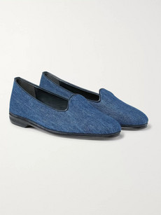 Rubinacci Leather-trimmed Denim Loafers In Indigo