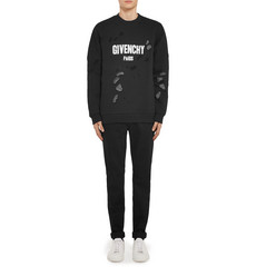 GIVENCHY CUBAN-FIT PRINTED DISTRESSED COTTON-JERSEY SWEATSHIRT, BLACK ...