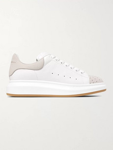 ALEXANDER MCQUEEN LARRY EXAGGERATED-SOLE LEATHER AND PERFORATED SUEDE SNEAKERS