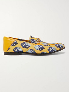 Gucci Brixton Horsebit Leather-trimmed Printed-satin Loafers In Yellow