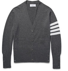 Thom Browne Slim-fit Striped Cashmere Cardigan In Gray