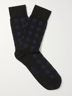 Alexander Mcqueen Skull-patterned Stretch-cotton Socks In Black