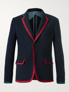 Gucci Blue Cambridge Contrast-tipped Stretch Wool And Cotton-blend Blazer