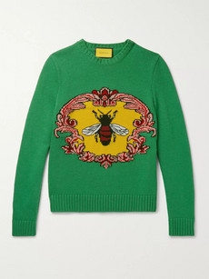 Gucci Jacquard-knit Wool Sweater In Green