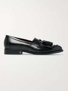 Gucci Embroidered Leather Kiltie Loafers In Black