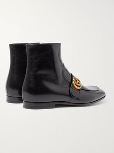 GUCCI Donnie Webbing-Trimmed Leather Chelsea Boots in Black | ModeSens