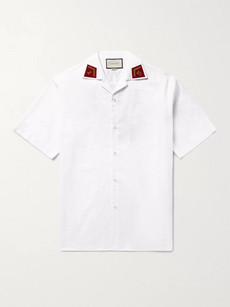 GUCCI CAMP-COLLAR EMBROIDERED COTTON OXFORD SHIRT