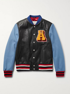 GUCCI APPLIQUÉD LEATHER AND WOOL BOMBER JACKET