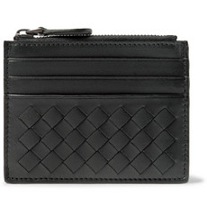 Bottega Veneta Intrecciato Leather Zipped Cardholder In Black