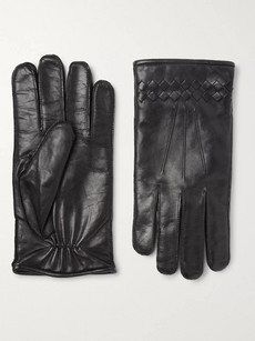 Bottega Veneta Cashmere-lined Intrecciato Leather Gloves In Black