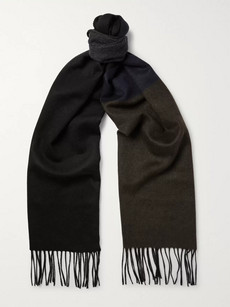 Lanvin Fringed Colour-block Cashmere Scarf In Midnight Blue | ModeSens