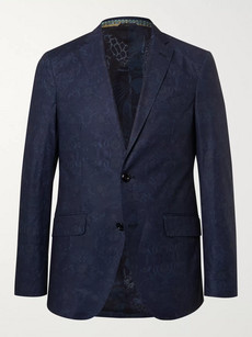 Etro Blue Slim-fit Damask-printed Stretch-cotton Blazer | ModeSens