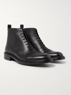 O'keeffe Milo Cap-toe Pebble-grain Leather Boots In Black