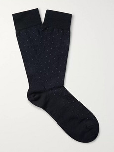 Marcoliani Pin-dot Merino Wool-blend Socks - Midnight Blue - One Siz