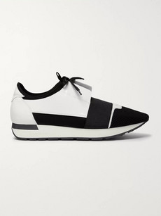 BALENCIAGA RACE RUNNER PATENT-LEATHER, NEOPRENE AND MESH SNEAKERS