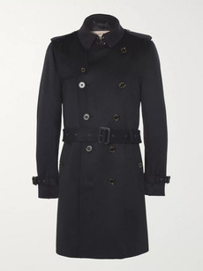 Burberry The Kensington Mid-Length Cashmere Trench Coat, Navy | ModeSens