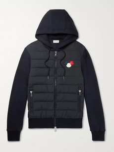Moncler Maglia Slim-fit Shell And Cotton-blend Down Hoodie In Navy