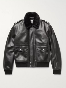 Loewe Shearling-trimmed Leather Bomber Jacket In Black | ModeSens