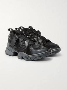 VETEMENTS REEBOK GENETICALLY MODIFIED PUMP SUEDE AND LEATHER SNEAKERS