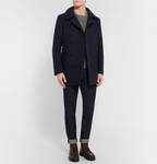 TOM FORD Leather-Trimmed Felted Wool-Blend Peacoat