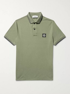 Stone Island Slim-fit Contrast-tipped Stretch-cotton Piqué Polo Shirt
