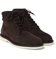 LORO PIANA ICER WALK CASHMERE-TRIMMED SUEDE BOOTS
