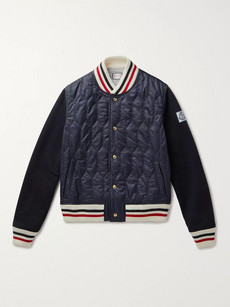 MONCLER SHELL AND WOOL-BLEND BOMBER JACKET - NAVY