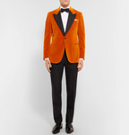 Kingsman Eggsy's Orange Faille-Trimmed Cotton-Velvet Tuxedo Jacket