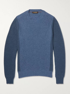 Loro Piana Bi-colour Ribbed-knit Cashmere Sweater In Blue