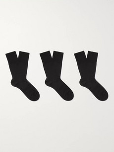 Falke Three-pack Airport Virgin Wool-blend Socks In Black