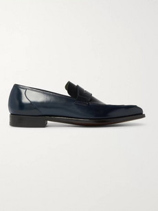 George Cleverley George Horween Shell Cordovan Leather Penny Loafers - Navy