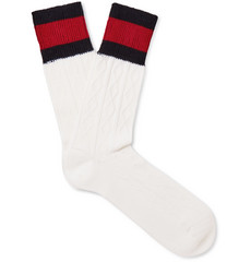 GUCCI Stripe-Trimmed Cable-Knit Stretch Wool-Blend Socks