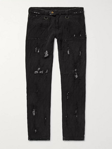 Blackmeans Skinny-fit Distressed Cotton Trousers - Black