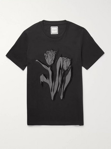 Wooyoungmi Embroidered Flocked Printed Cotton-jersey T-shirt In Black