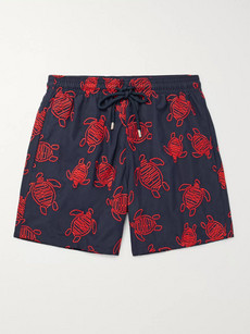 VILEBREQUIN MISTRAL MID-LENGTH TURTLE-EMBROIDERED SWIM SHORTS - NAVY