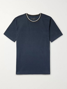Rag & Bone Drake Contrast-trimmed Cotton-jersey T-shirt In Blue