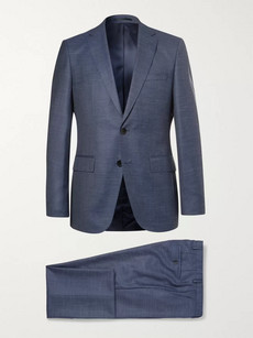 Hugo Boss Blue Johnstons Lenon Slim-fit Wool, Silk And Linen-blend Suit ...