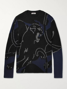 VALENTINO PANTHER INTARSIA RIBBED-KNIT WOOL SWEATER