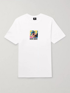 Stussy Escape Printed Cotton-jersey T-shirt In White