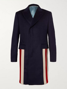 GUCCI STRIPE-TRIMMED CASHMERE AND WOOL-BLEND COAT