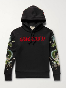 GUCCI EMBROIDERED APPLIQUÉD LOOPBACK COTTON-JERSEY HOODIE